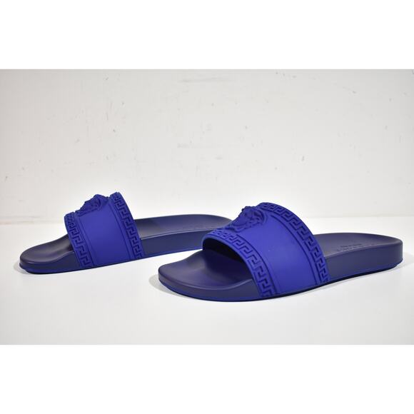Versace Medusa Palazzo Blue Rubber Logo Slide Pool Sandal Flip Flop Flat 42 9 - Picture 10 of 12
